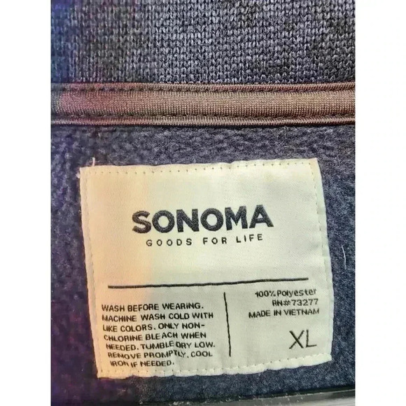 Sonoma Men’s XL Dark Blue Full Zip Fleece Jacket Stand Collar 3 Zip Pockets - Picture 5 of 10